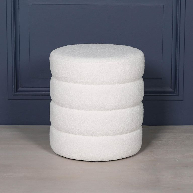 Beehive Round Stool - White Boucle Fabric