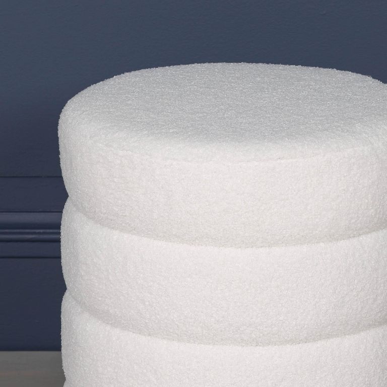 Beehive Round Stool - White Boucle Fabric