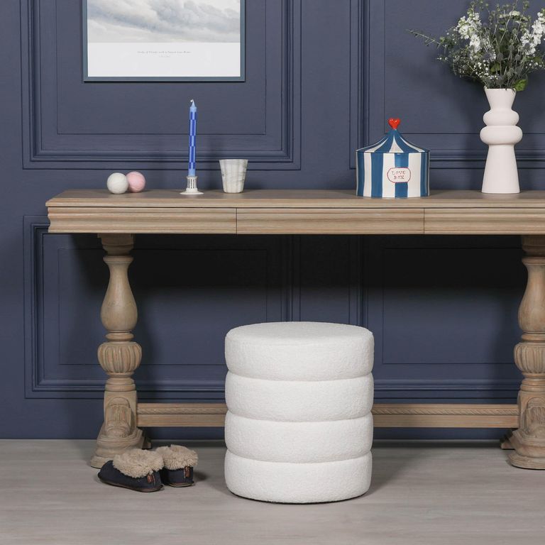 Beehive Round Stool - White Boucle Fabric