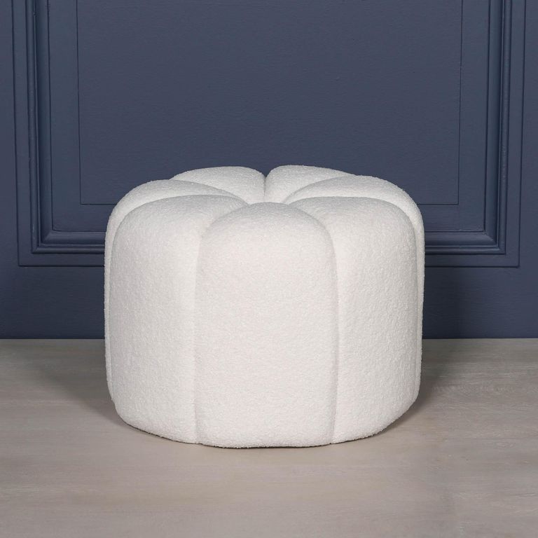 Petal Round Stool - White Boucle Fabric