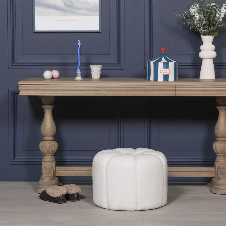 Petal Round Stool - White Boucle Fabric