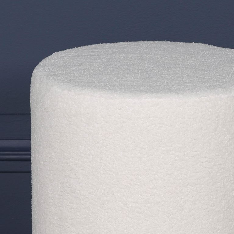 Round Stool - White Boucle Fabric