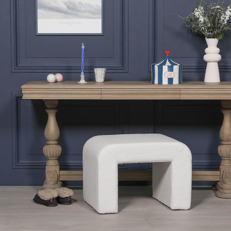 Upholstered Arch Stool - White Boucle