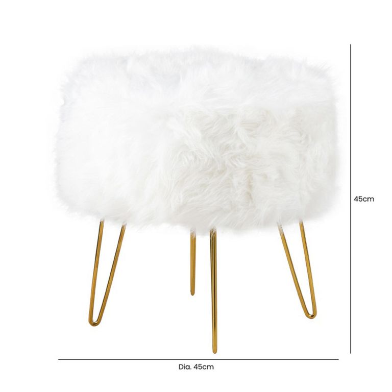 Ottoman Stool - Round - White Faux Fur