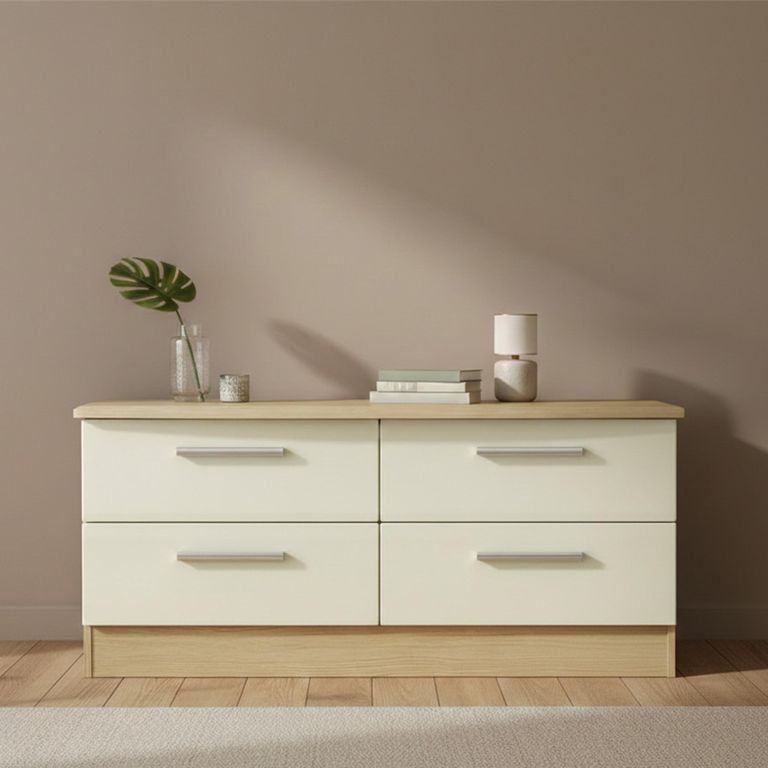 Knightsbridge Bed Box - Cream Gloss and Light Oak