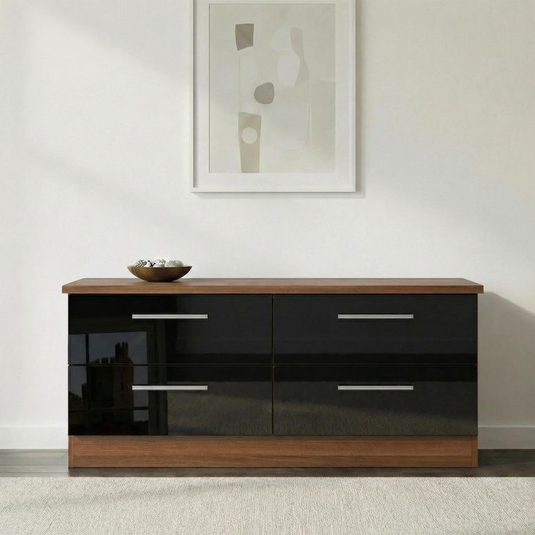 Knightsbridge Bed Box - Black Gloss and Walnut