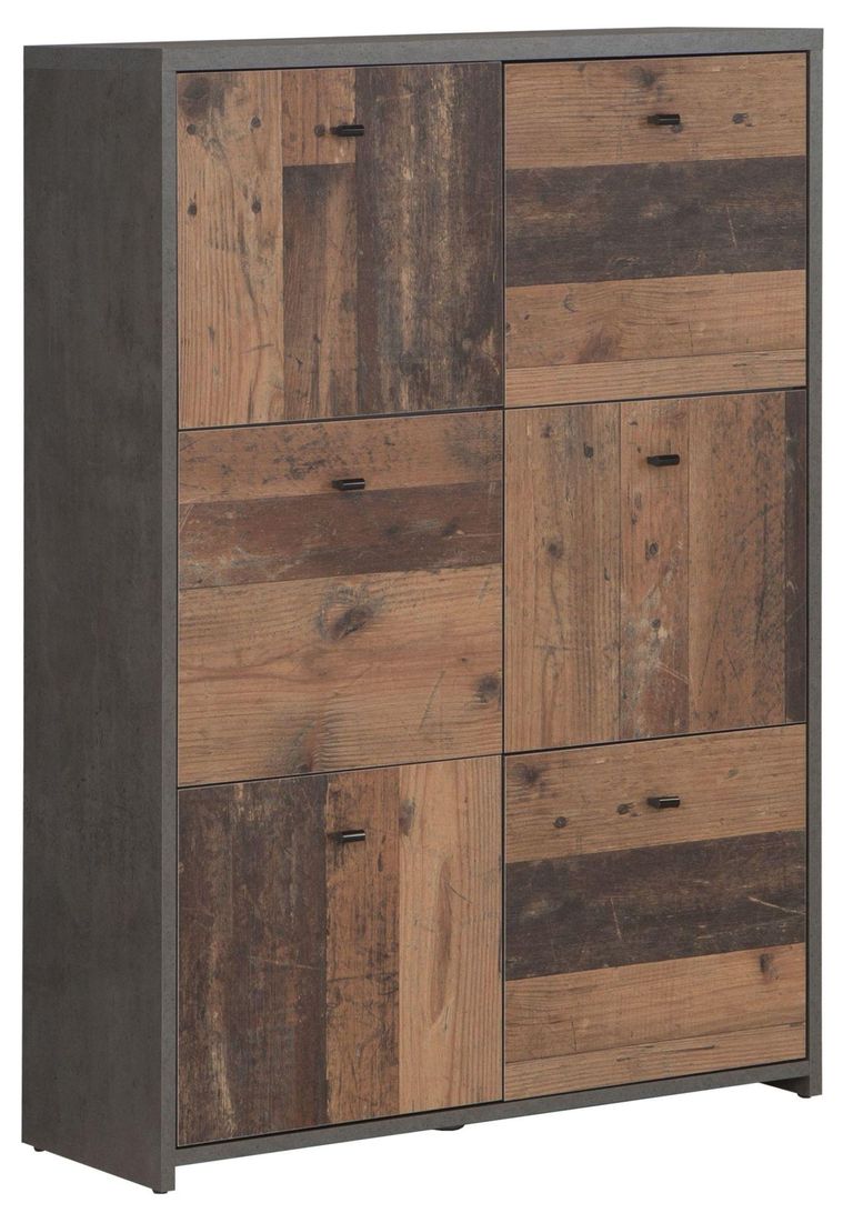 Best Grey Concrete Effect and Vintage Wood 6 Door Storage Cabinet