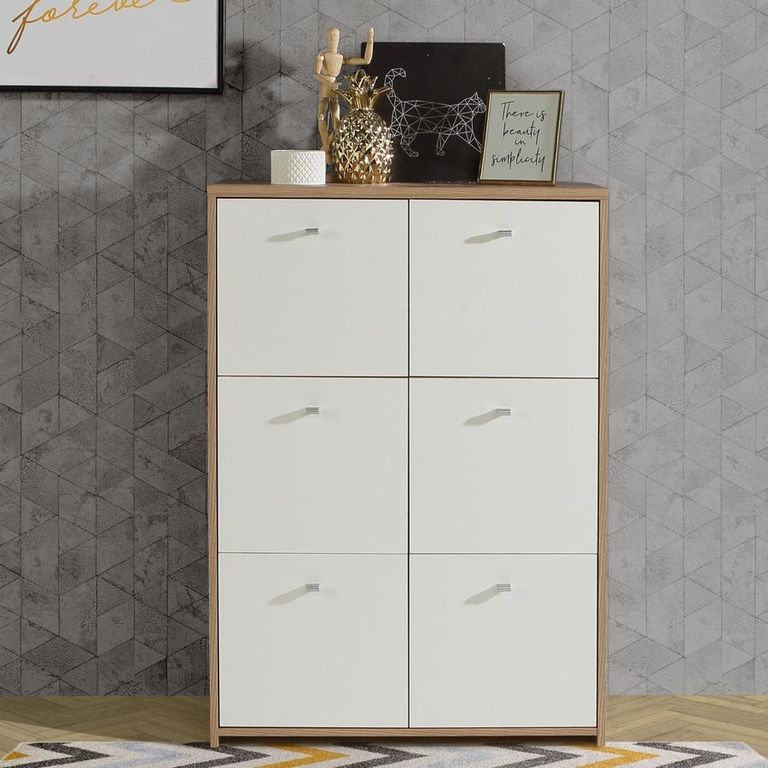 Best Oak and White 6 Door Storage Cabinet