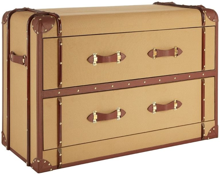 Columbus Cabinet - 2 Drawer - Canvas with Leather Trim