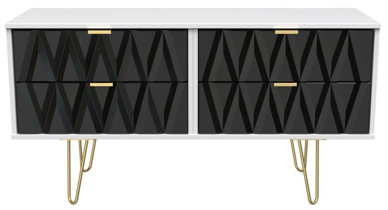Diamond Black and White Bed Box with Gold Hairpin Legs