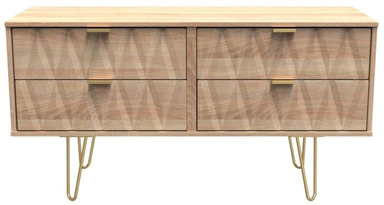 Diamond Oak Effect Bed Box with Gold Hairpin Legs