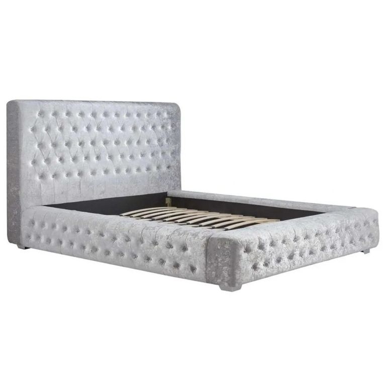 Grande Bed - Steel Crushed Velvet Fabric - Sizes Available