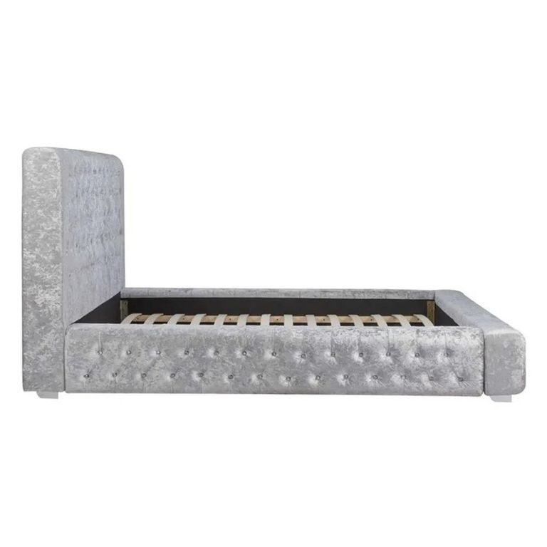 Grande Bed - Steel Crushed Velvet Fabric - Sizes Available