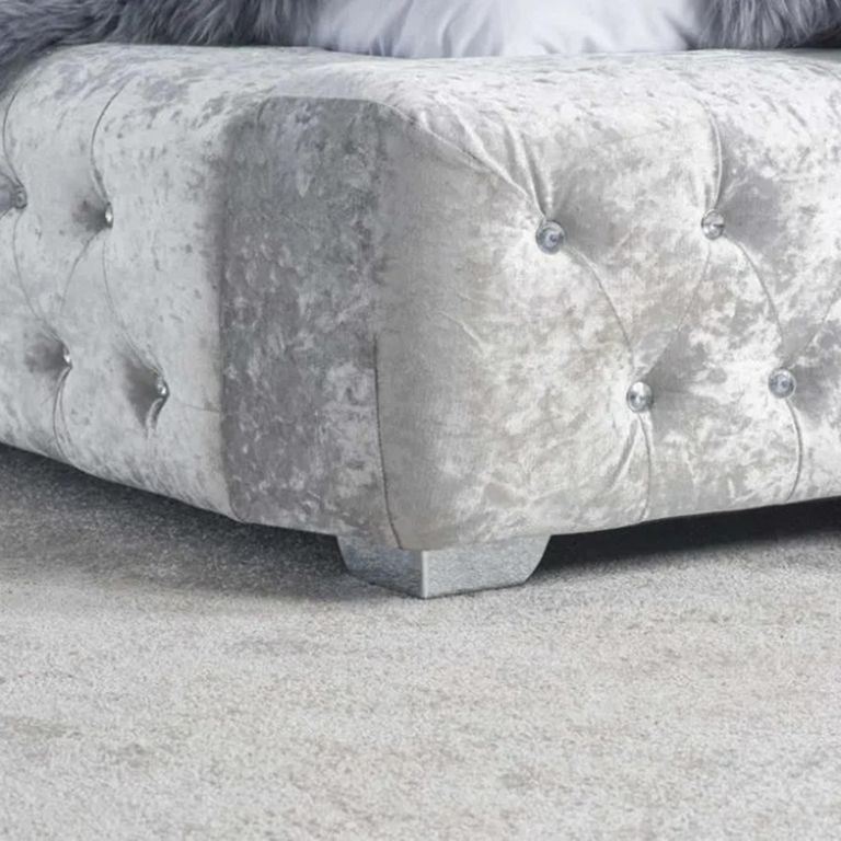 Grande Bed - Steel Crushed Velvet Fabric - Sizes Available