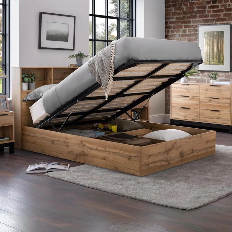 Bali Oak Ottoman Storage Bed - Sizes Available