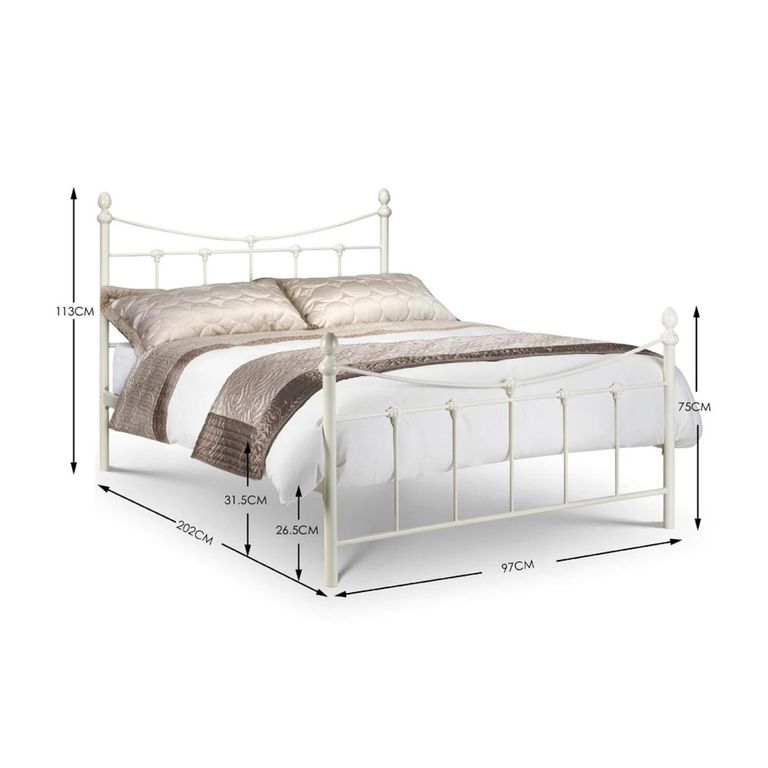 Rebecca Metal Frame Bed - White - Sizes Available