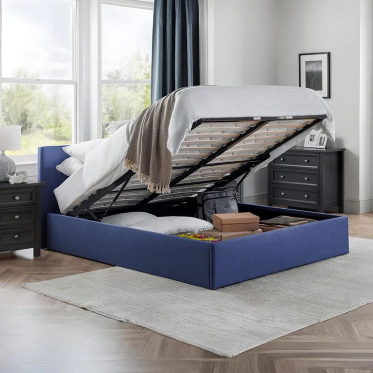 Rialto Ottoman Storage Bed - Blue Fabric - Sizes Available