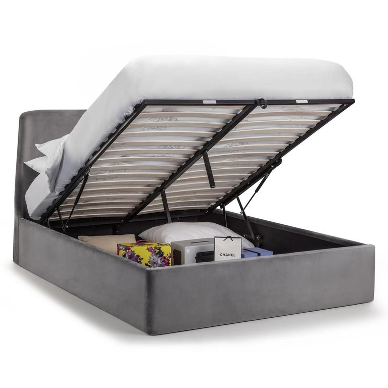 Frida Ottoman Storage Bed - Grey Fabric - Sizes Available