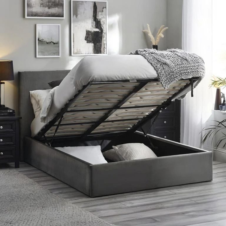 Shoreditch Ottoman Storage Bed - Grey Fabric - Sizes Available