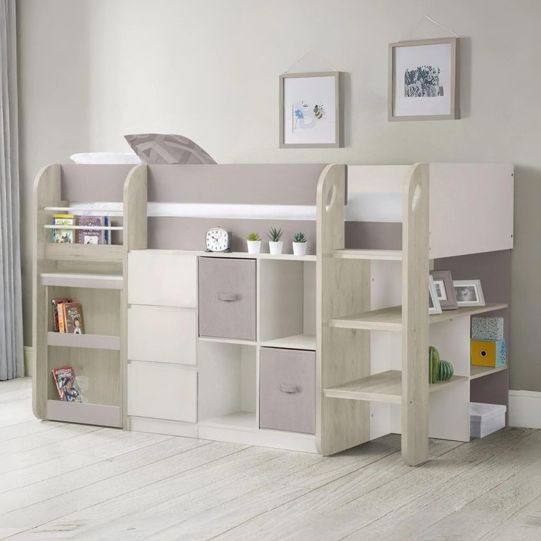 Saturn Midsleeper Bed - White and Taupe
