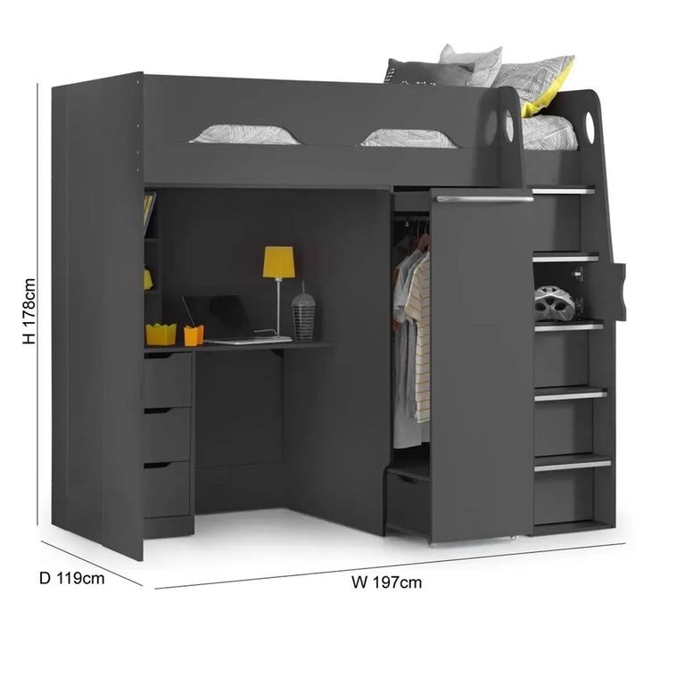 Pegasus Highsleeper Bed - Dark Grey