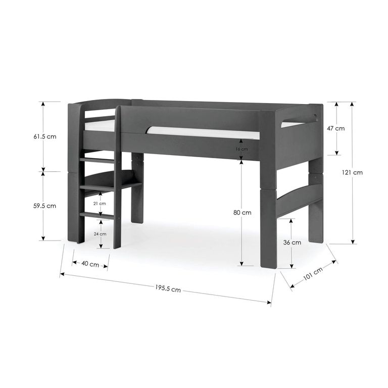 Pluto Midsleeper Bed - Dark Grey