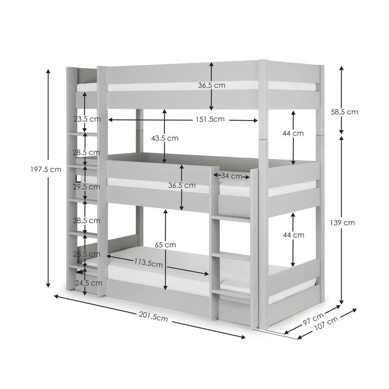 Trio Bunk Bed - 3 Level - Grey