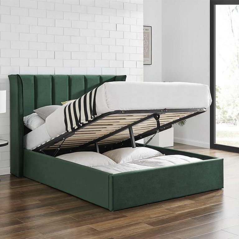 Posey Emerald Green Fabric Ottoman Bed - Sizes Available