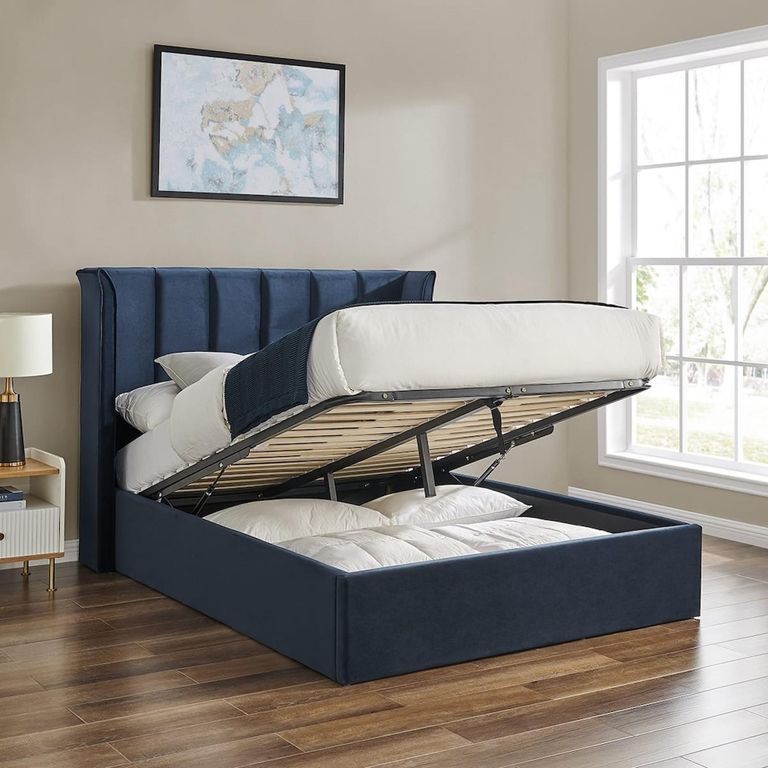 Posey Navy Blue Fabric Ottoman Bed - Sizes Available