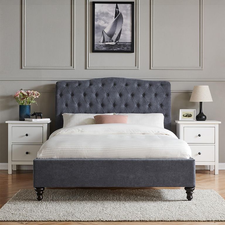 Roma Dark Grey Fabric Bed - Sizes Available