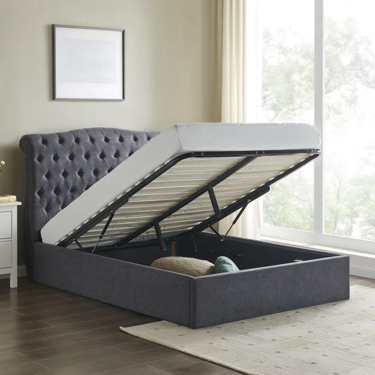 Roma Dark Grey Fabric Ottoman Bed - Sizes Available