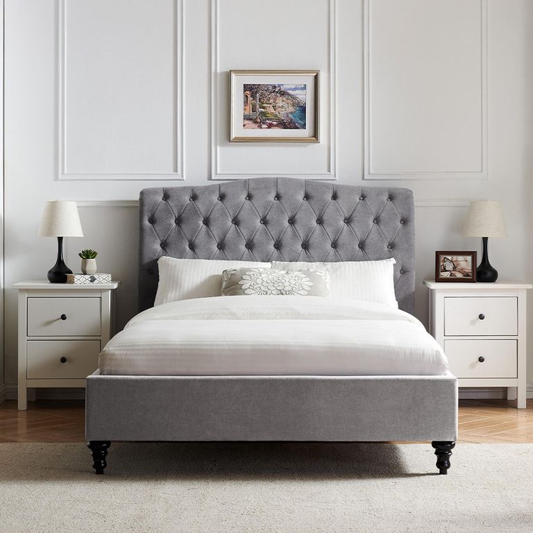 Roma Light Grey Fabric Bed - Sizes Available