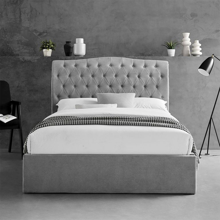 Roma Light Grey Fabric Ottoman Bed - Sizes Available