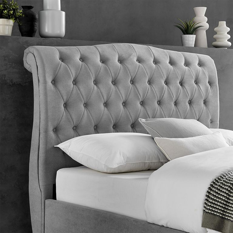 Roma Light Grey Fabric Ottoman Bed - Sizes Available