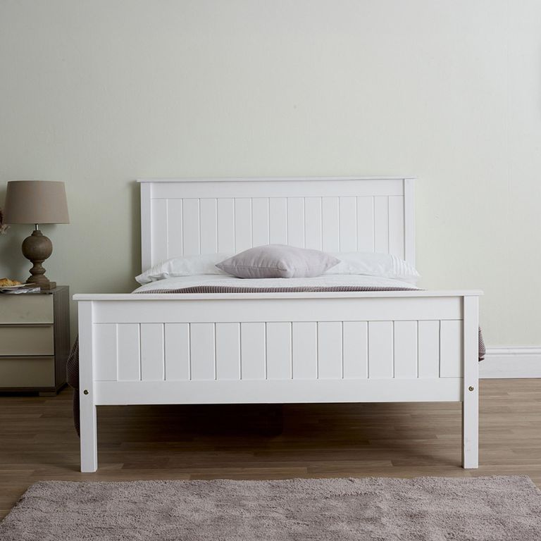 Travis White Wooden Bed - High Footend - Sizes Available
