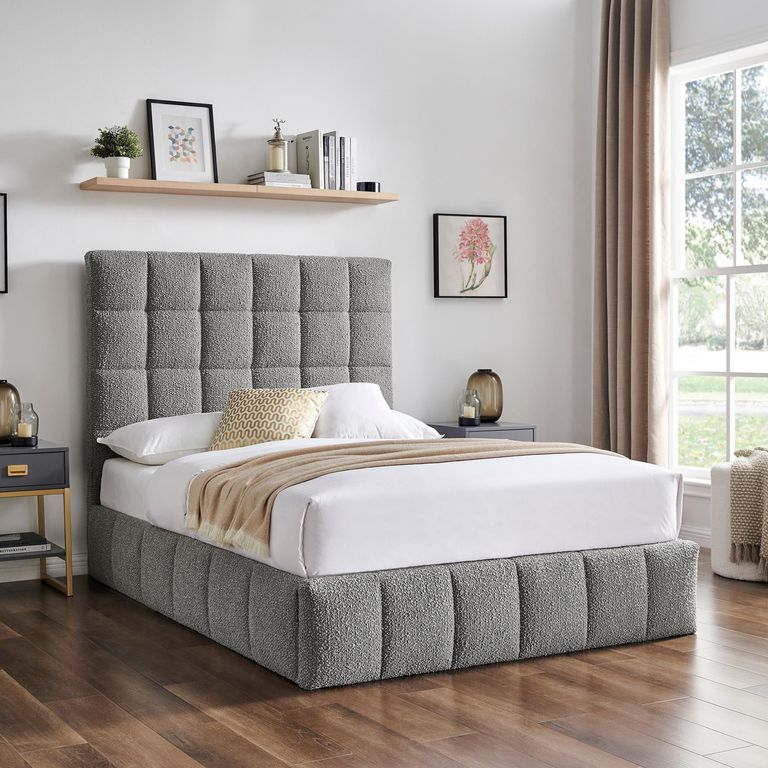 Stark Dove Grey Boucle Fabric Ottoman Bed - Sizes Available