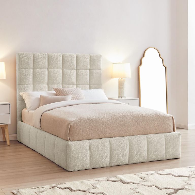 Stark Ivory Boucle Fabric Ottoman Bed - Sizes Available