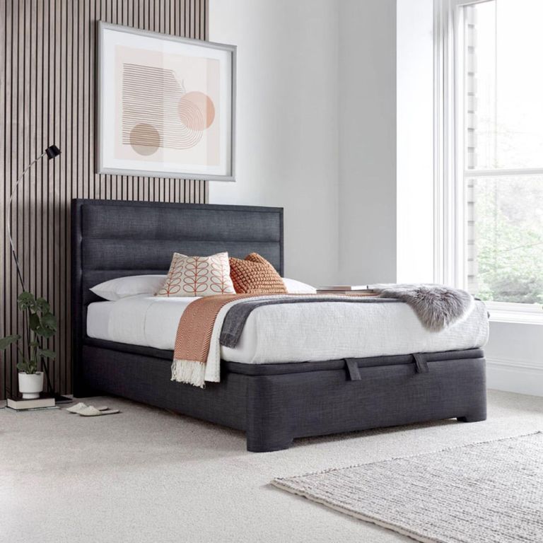 Kirkby Ottoman Storage Bed - Pendle Slate Fabric - Sizes Available