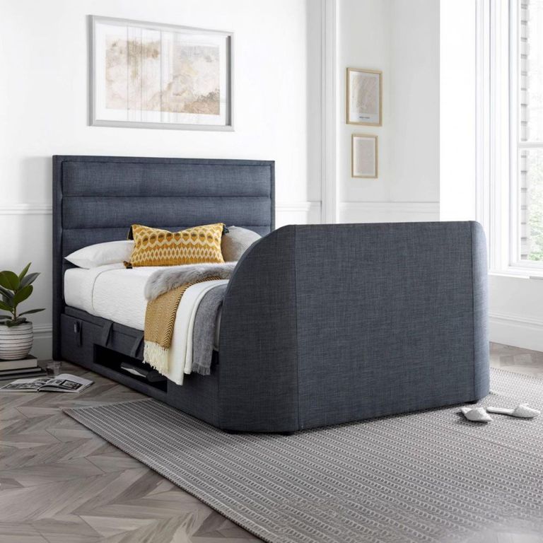 Kirkley Ottoman Storage TV Bed - Pendle Slate Fabric - Sizes Available