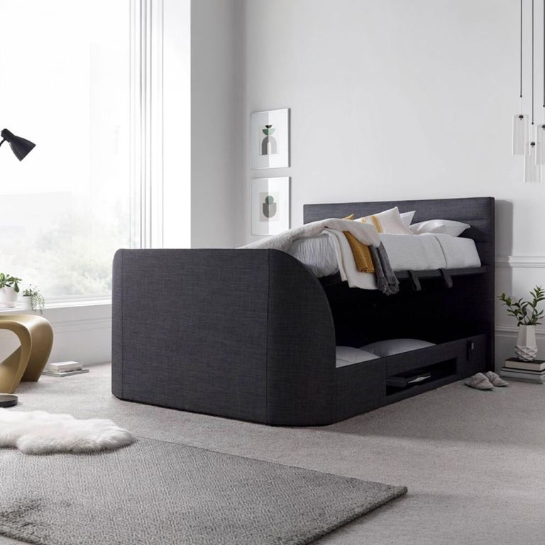 Appleton Ottoman Storage TV Bed - Grey Fabric - Sizes Available