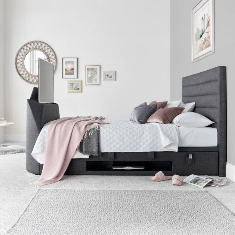 Appleton Ottoman Storage TV Bed - Grey Fabric - Sizes Available
