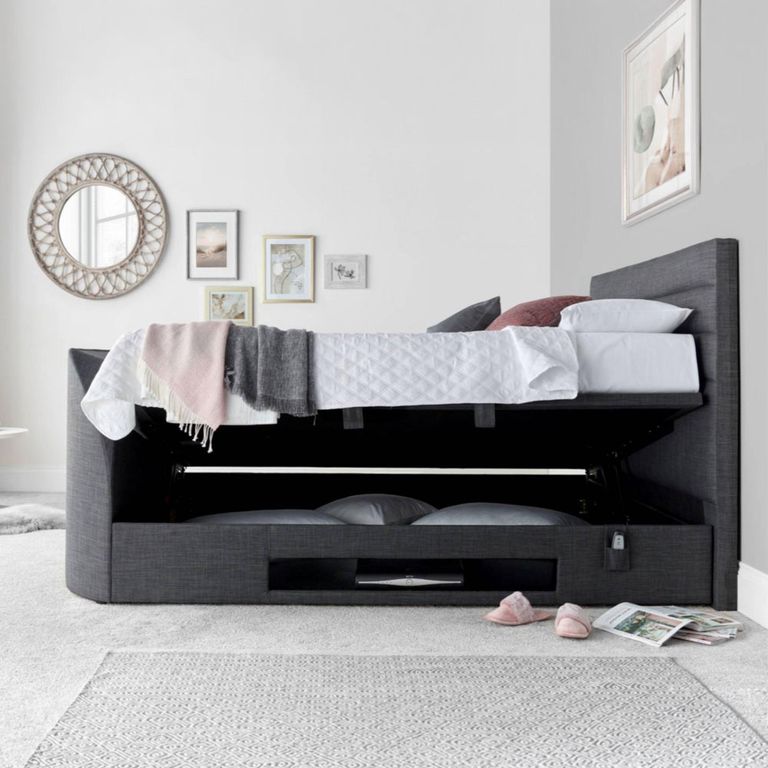Appleton Ottoman Storage TV Bed - Grey Fabric - Sizes Available