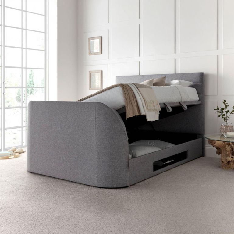 Appleton Ottoman Storage TV Bed - Marbella Grey Fabric - Sizes Available