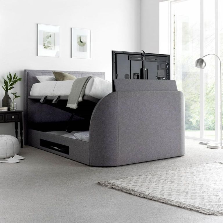 Appleton Ottoman Storage TV Bed - Marbella Grey Fabric - Sizes Available