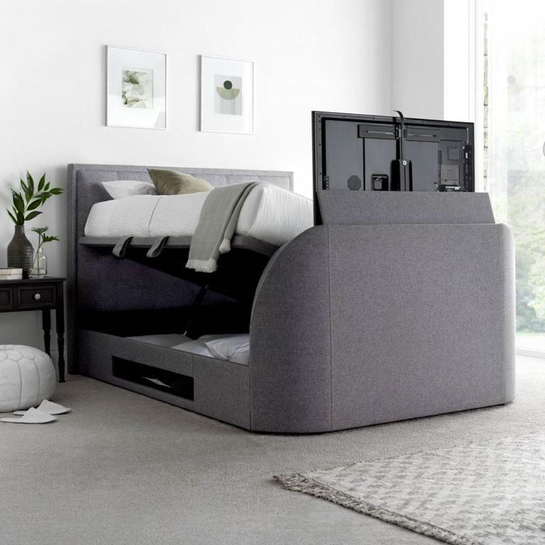 Falmer Ottoman Storage TV Bed - Marbella Grey Fabric - Sizes Available