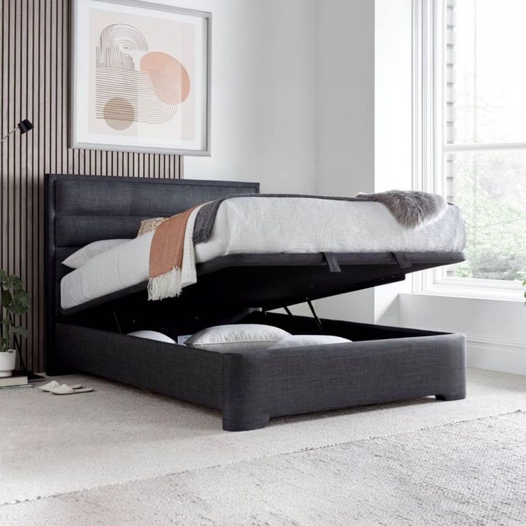 Kirkby Ottoman Storage Bed - Pendle Slate Fabric - Sizes Available