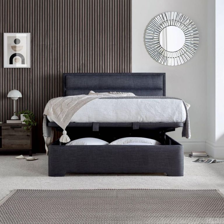 Kirkby Ottoman Storage Bed - Pendle Slate Fabric - Sizes Available