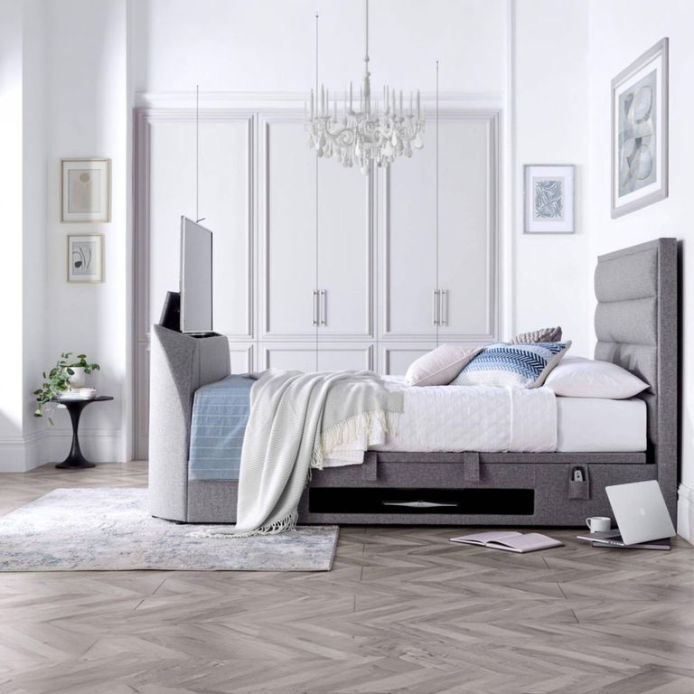 Kirkley Ottoman Storage TV Bed - Marbella Grey Fabric - Sizes Available