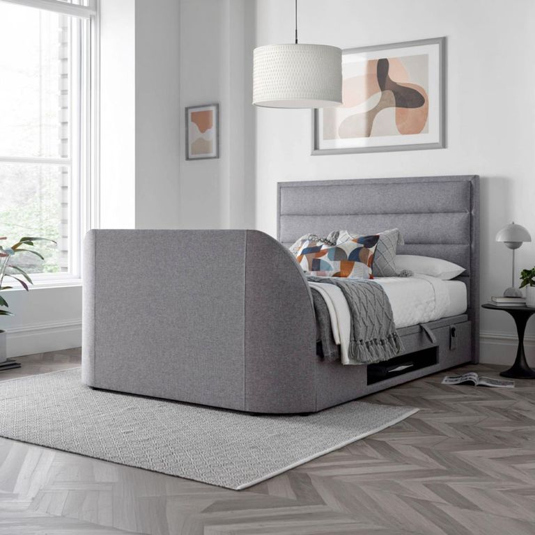 Kirkley Ottoman Storage TV Bed - Marbella Grey Fabric - Sizes Available