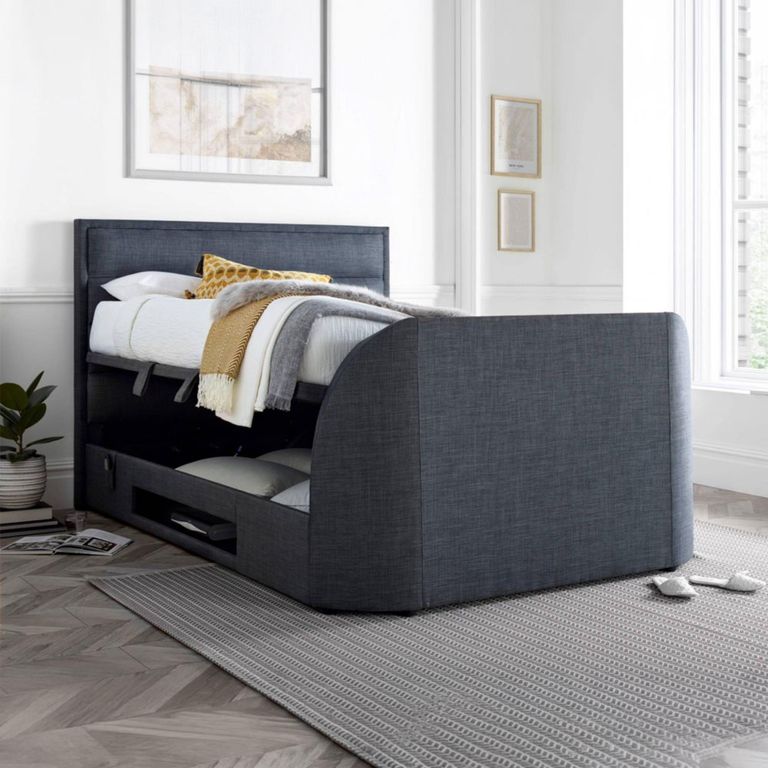 Kirkley Ottoman Storage TV Bed - Pendle Slate Fabric - Sizes Available